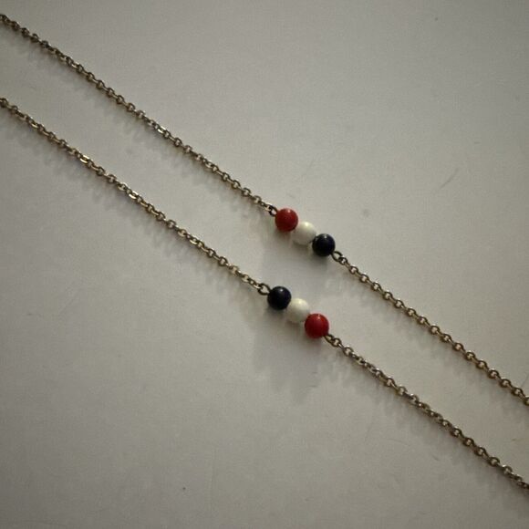 Vintage Estate Long Gold Tone Red White And Blue Chain 56 Inches Xtra Long - Picture 8 of 9